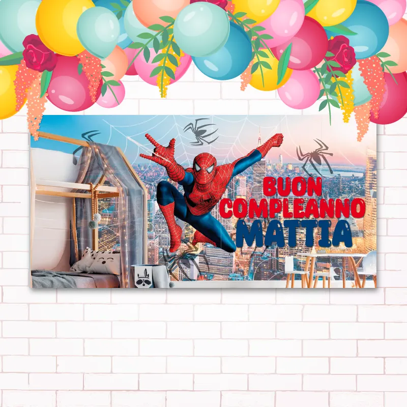 Striscione Buon Compleanno - Spiderman (100 x 100 cm, Carta Patinata Opaca 120gr)
