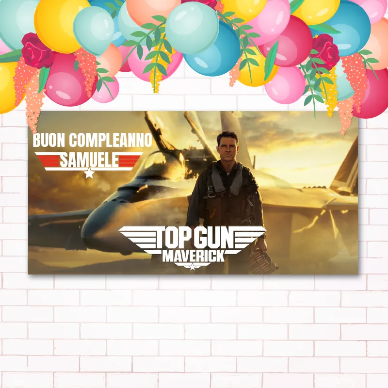 Striscione Buon Compleanno - TopGun Maverick (100 x 100 cm, Carta Patinata Opaca 120gr)