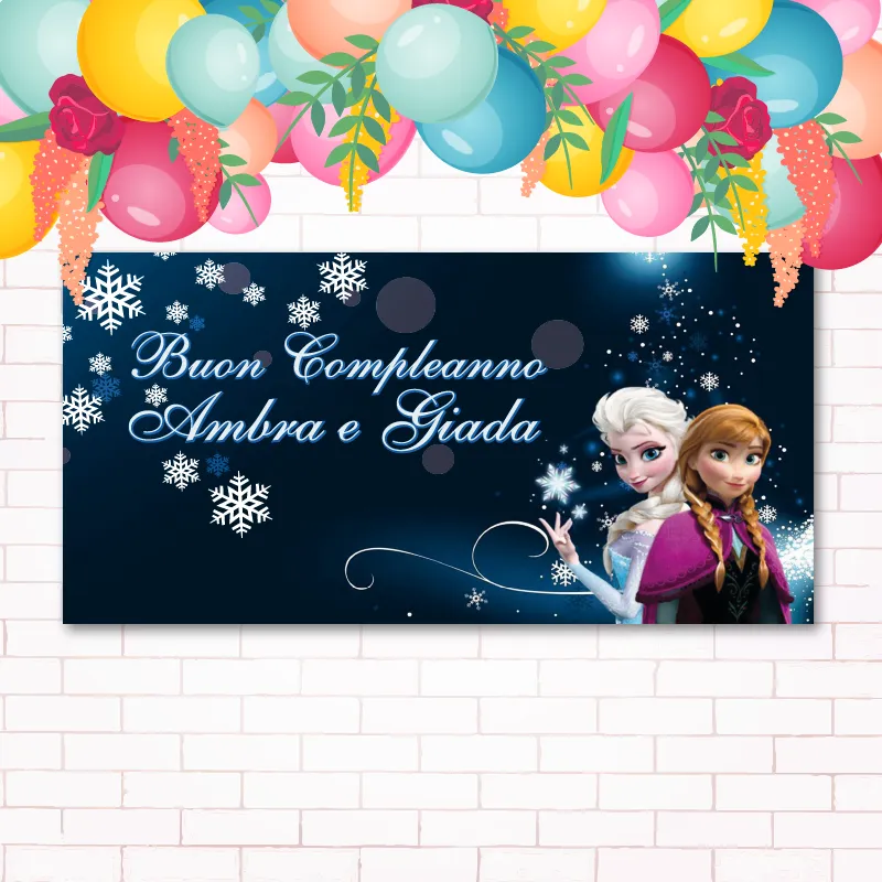 Striscione Buon Compleanno - Frozen (100 x 100 cm, Carta Patinata Opaca 120gr)